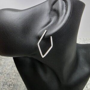 Adornia White Rhodium Plated Pavé Swarovski Crystal 29mm Geometric Hoop Earrings